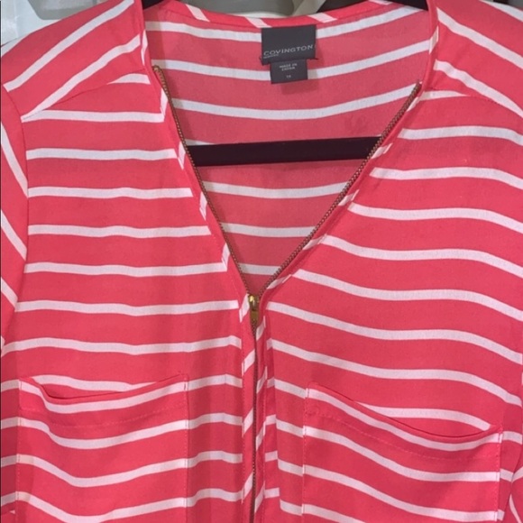 SIZE 1X Pink and White Striped Blouse - Picture 2 of 5